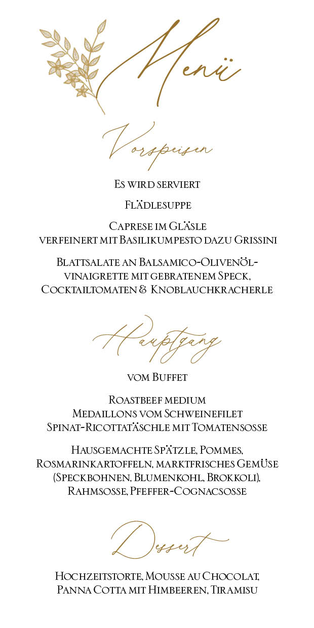 Hochzeit Menukarte